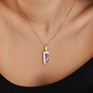 Baget 14 Ayar Altın Mor Taşlı Kolye