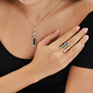 14 Ayar Altın Çapraz Detaylı Yeşil Taşlı Kolye Ucu