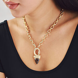 14 Ayar Altın Yılan Figürlü Taşlı Kolye