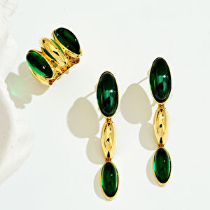 Eta 14 Ayar Altın Yeşil Taşlı Küpe