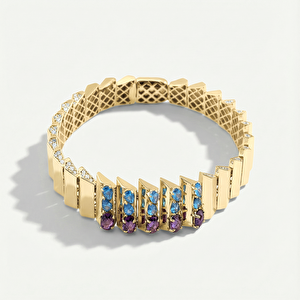 Electra 14 Ayar Altın Mavi ve Mor Taşlı Set