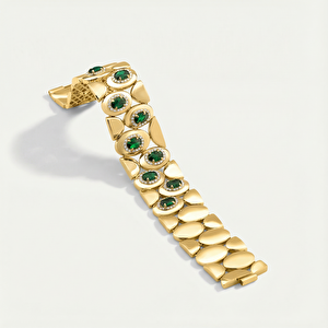 Eta 14 Ayar Altın Oval Formlu Yeşil Taşlı Set