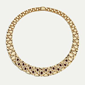 Eta 14 Ayar Altın Oval Formlu Kırmızı Taşlı Set