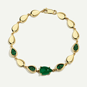 14 Ayar Altın Yeşil Damla Taşlı Set