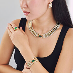 Eta 14 Ayar Altın Yeşil Taşlı Set