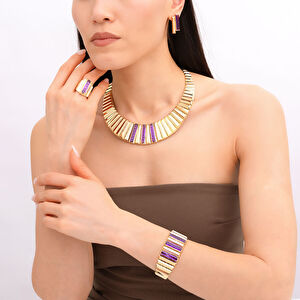 Baget 14 Ayar Altın Mor Taşlı Set