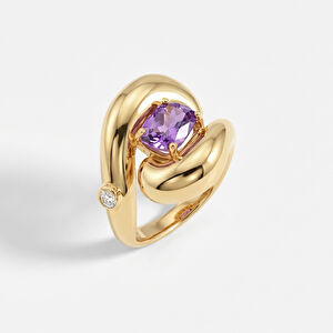 14 Ayar Altın Mor Taşlı Yüzük