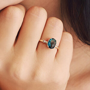 14 Ayar Altın Minimal Mavi Taşlı Yüzük