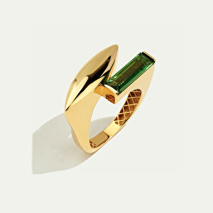 Baget 14 Ayar Altın İkili Yeşil Taşlı Yüzük