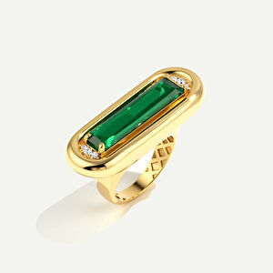 Baget 14 Ayar Altın Yeşil Taşlı Yüzük