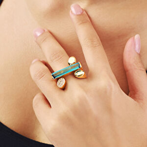 Baget 14 Ayar Altın Mavi Taşlı Yüzük