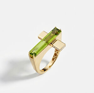 Baget 14 Ayar Altın Açık Yeşil Taşlı Yüzük