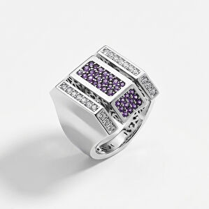 14 Ayar Beyaz Altın Mor Taşlı Yüzük