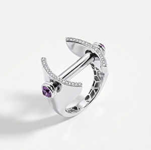 Vega 14 Ayar Beyaz Altın Mor Taşlı Yüzük