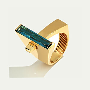 Baget 14 Ayar Altın Mavi Taşlı Yüzük