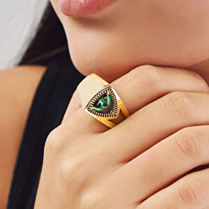 Electra 14 Ayar Altın Yeşil Taşlı Yüzük