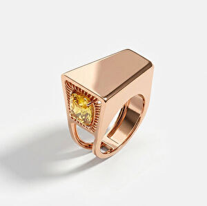 Electra 14 Ayar Pembe Altın Sarı Taşlı Yüzük