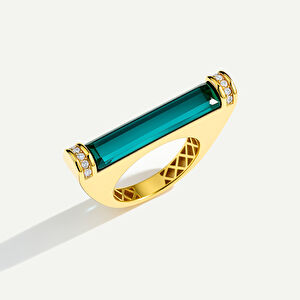 Baget 14 Ayar Altın Mavi Taşlı Yüzük