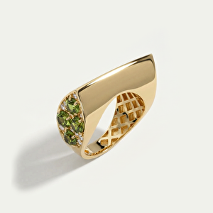 Electra 14 Ayar Altın Yeşil Taşlı Yüzük