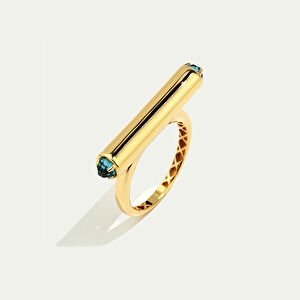 Vega 14 Ayar Altın Silindir Formlu Mavi Taşlı Yüzük