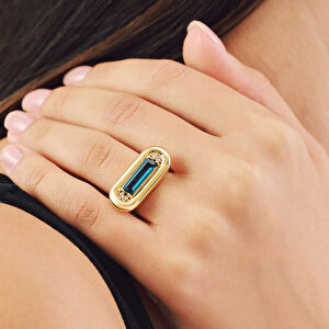 Baget 14 Ayar Altın Mavi Taşlı Yüzük