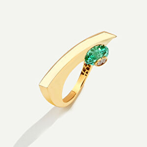 Bonbon 14 Ayar Altın Yeşil Taşlı Yüzük