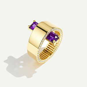Baget 14 Ayar Altın Mor Taşlı Yüzük