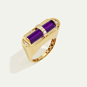 Baget 14 Ayar Altın Mor Taşlı Yüzük