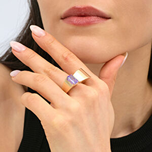 14 Ayar Altın Açık Formlu Mor Taşlı Yüzük