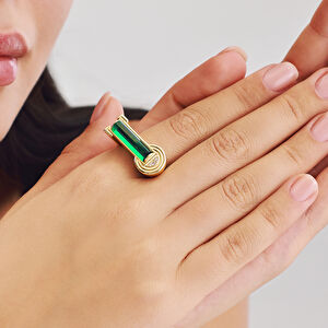 Baget 14 Ayar Altın Yeşil Taşlı Yüzük