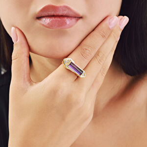 Baget 14 Ayar Altın Mor Taşlı Yüzük