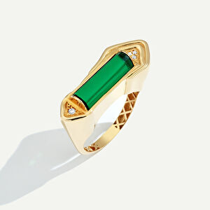 Baget 14 Ayar Altın Yeşil Taşlı Yüzük