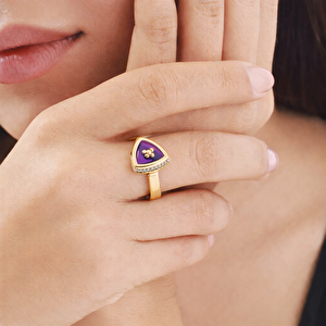 Bonbon 14 Ayar Altın Mor Taşlı Yüzük