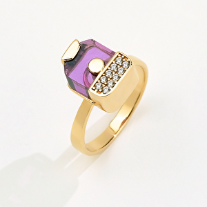 Bonbon 14 Ayar Altın Mor Taşlı Yüzük