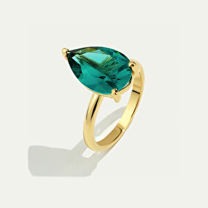 14 Ayar Altın Damla Yeşil Taşlı Yüzük