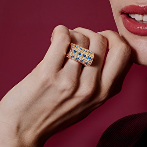 Vega 14 Ayar Altın Mavi Taşlı Yüzük