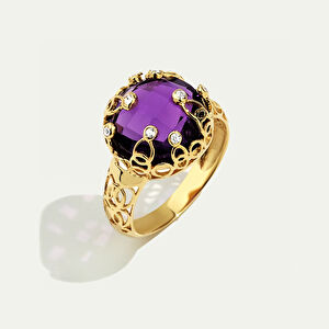 14 Ayar Altın Mor Taşlı Yüzük