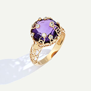 14 Ayar Altın Mor Taşlı Yüzük