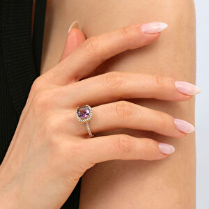 14 Ayar Altın Mor Taşlı Anturaj Yüzük