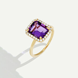 14 Ayar Altın Mor Taşlı Yüzük