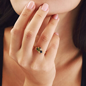 14 Ayar Altın Renkli Taşlı Damla Yüzük