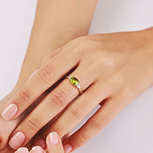 14 Ayar Altın Yeşil Taşlı Yüzük