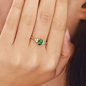 14 Ayar Altın Yeşil Taşlı Yüzük