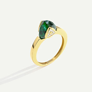 Bonbon 14 Ayar Altın Yeşil Taşlı Yüzük