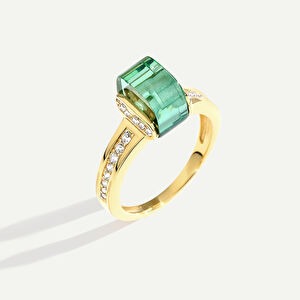 Bonbon 14 Ayar Altın Açık Yeşil Taşlı Yüzük