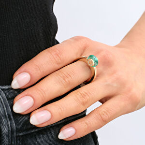 Bonbon 14 Ayar Altın Turkuaz Taşlı Yüzük