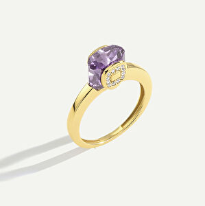 Bonbon 14 Ayar Altın Lila Taşlı Yüzük