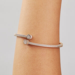 Vega 14 Ayar Altın Çift Motifli Taşlı Kelepçe