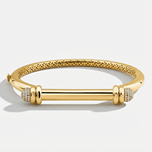 Vega 14 Ayar Altın Silindir Formlu Taşlı Kelepçe