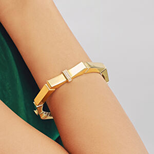 Eta 14 Ayar Altın Katmanlı Taşlı Kelepçe